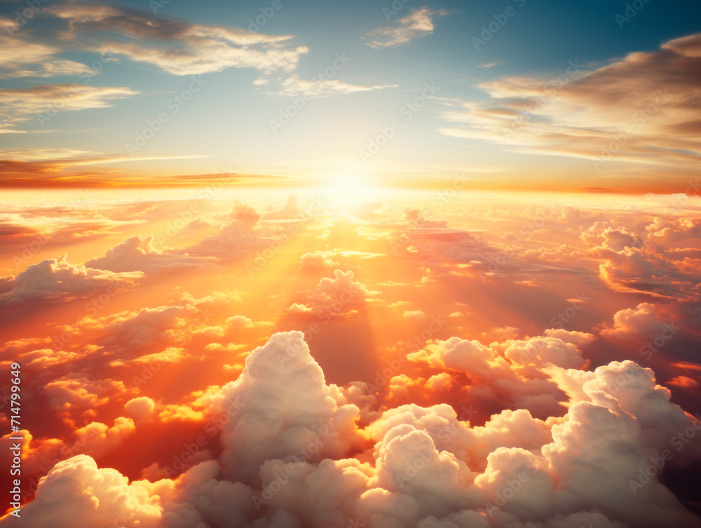 Poster sunrise over clouds, casting a heavenly glow across the sky. reverence, daybreak concept. generative