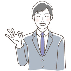 Illustration of a businessman giving an OK sign, upper body.