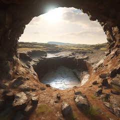 Huge hole in earthy rocky ground highly Generative AI