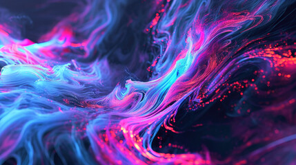 Fototapeta premium Fluid background with glowing plasma-like shapes in intense neon colors on a dark background
