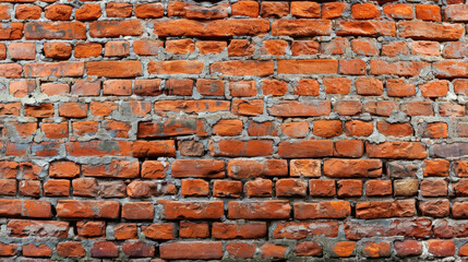 Old red brick wall background, wide panorama of masonry