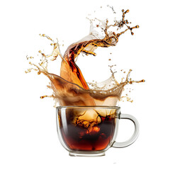splash and splashes on hot steaming fragrant coffee