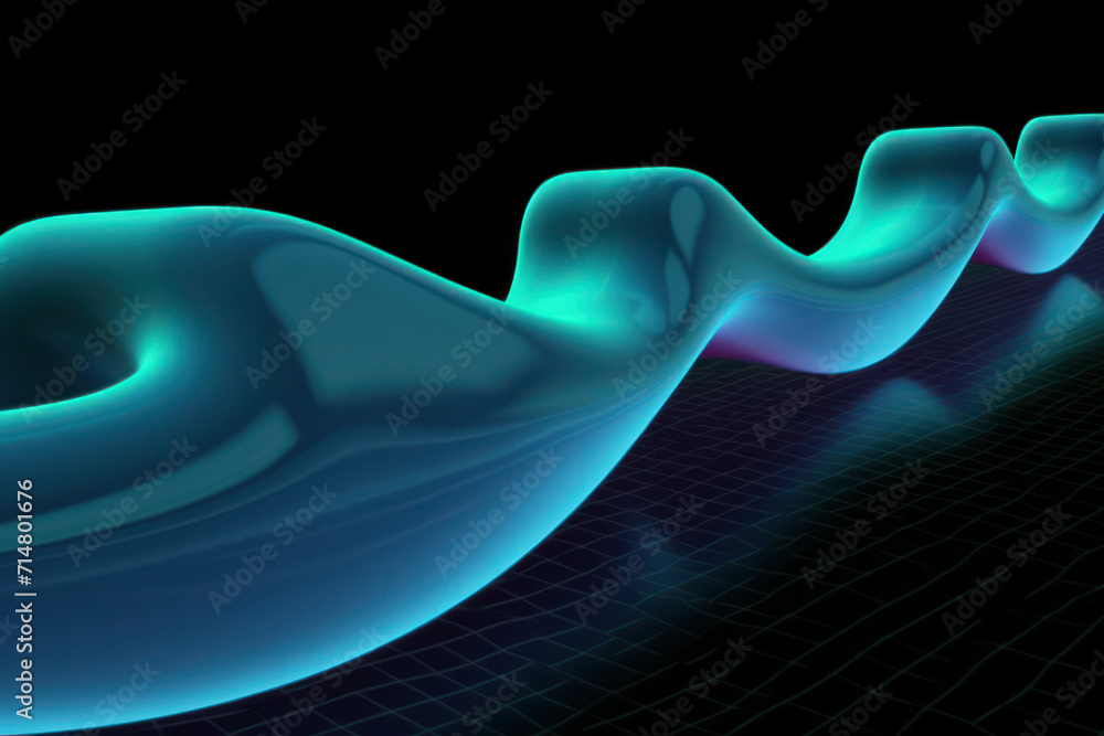 Poster futuristic geometric wave: a dynamic and ethereal abstract design with smooth blue curves and glowin