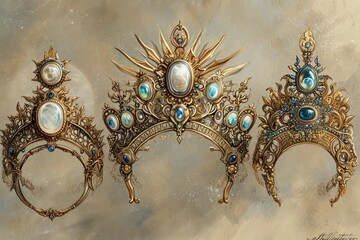 Ornate moonstone tiaras, bestowing lunar blessings and wisdom upon their wearers - Generative AI