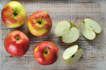 ripe apples in a wooden box