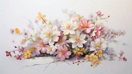 Colorful assortment of spring flowers on a white backdrop