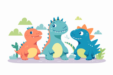 Cute dinosaur character set in cartoon style