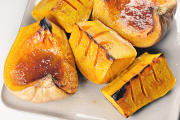 baked pumpkin with strawberry jam