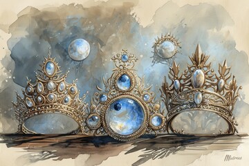 Ornate moonstone tiaras, bestowing lunar blessings and wisdom upon their wearers - Generative AI