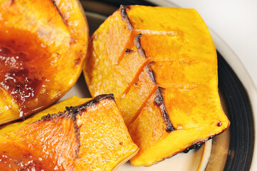 baked pumpkin with strawberry jam