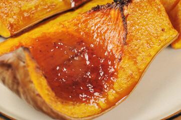 baked pumpkin with strawberry jam