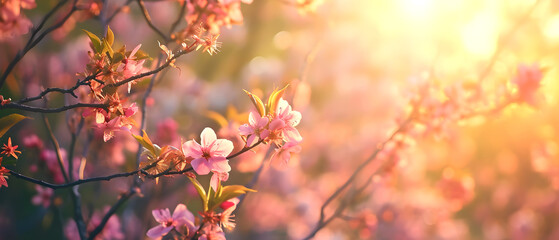 Spring morning with beautiful tree blossom. Inspiration and relaxation motif for a good mood.
