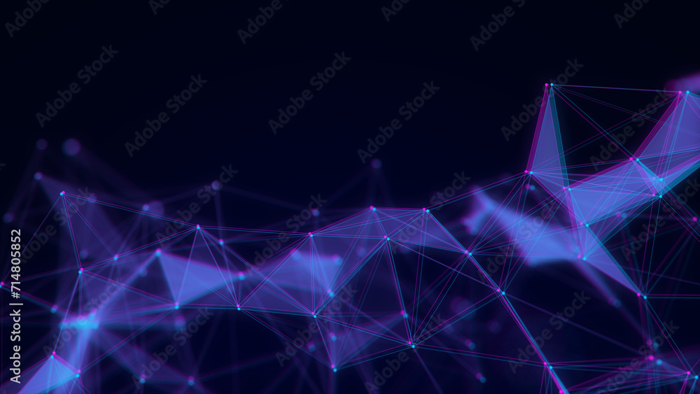 Poster blue glitch network connection structure. digital background with dots and lines. big data visualiza