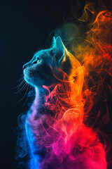  Colorful smoke in a cat shape - obrazy, fototapety, plakaty