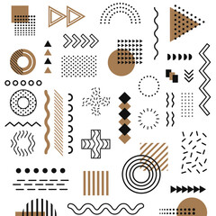 Set of 100 geometric shapes. Memphis design, retro elements for web, vintage, advertisement, commercial banner, poster, leaflet, billboard, sale. Collection trendy halftone vector geometric shapes.