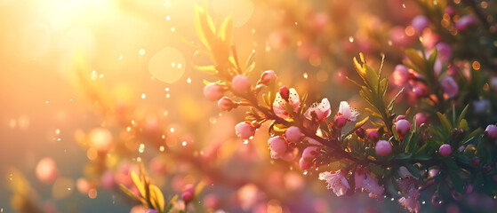 Spring morning with beautiful tree blossoms. Inspiration and relaxation motif for a good mood.