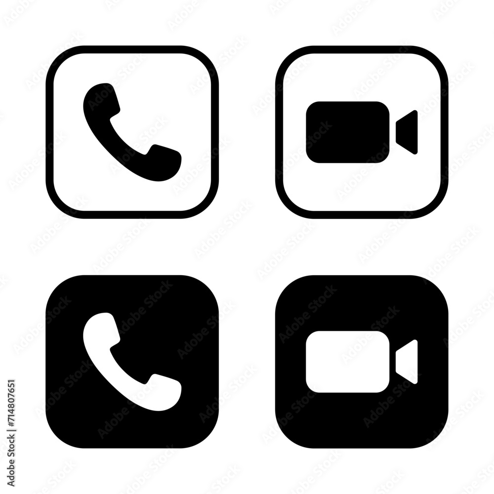 Poster handset and video call camera icon vector on black square