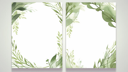 Wedding invitation card template set with beautiful floral leaves	

