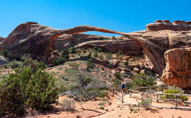 Landscape Arch in the Devils Garden, the longest in the park and the fifth-longest in the world,...