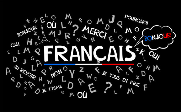 Francais. Translate: "French".  Language education. Сoncept of learning French language flat vector illustration.