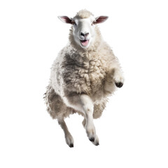 A happy sheep jumping isolated on a transparent background.