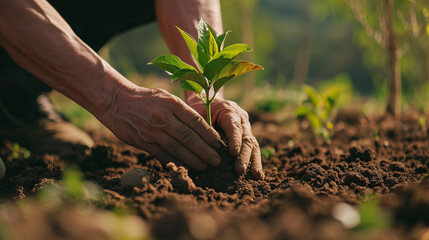 person planting a tree hands closeup,  reforestation concept 