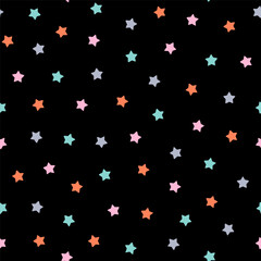 Seamless pattern with colorful stars and black background