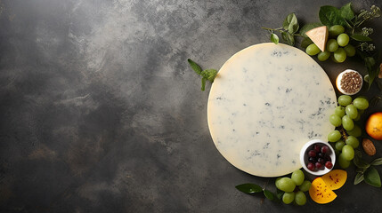 top view of a light gray concrete table with cheese