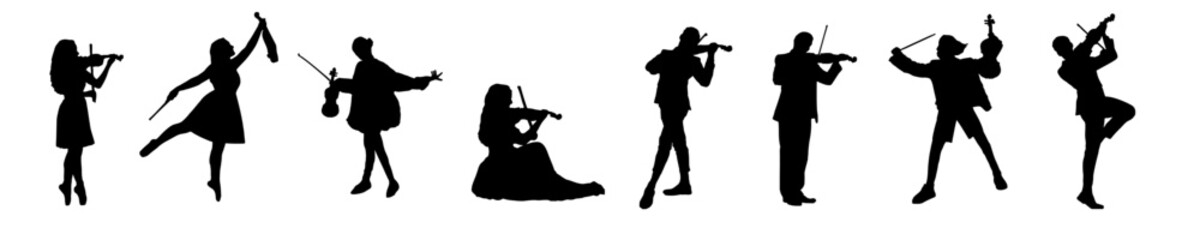 violin musician silhouette illustration - obrazy, fototapety, plakaty
