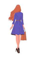 Shopping Woman Walking Viewed from Behind