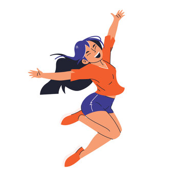 Jumping Girl Concept, Flat Style