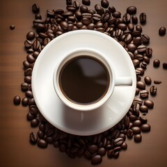 A cup of coffee on a wooden table in a cafe generative ai