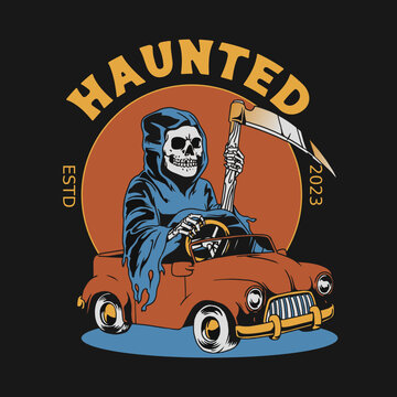 Grim Reaper Ride a Car Toys, T-shirt Design