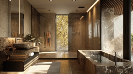 Modern Marble: Interior Architecture of Furnished Bathroom with Bidet, Sink and Decor