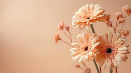 Minimalistic Gerbera Flower Stems in Pastel Tan and Warm Beige Colors AI Generated