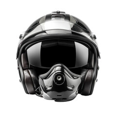 A motorcycle helmet with goggles isolated on a transparent background.