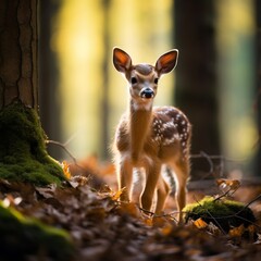 Beautiful baby deer middle forest standing picture