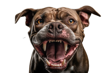 Fototapeta premium A pit bull dog showing fangs isolated on a transparent background.