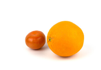 Orange and tangerine isolated on a white background. Citrus fruits in close-up.