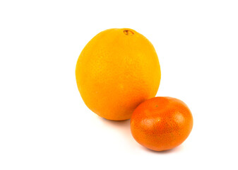 Orange and tangerine isolated on a white background. Citrus fruits in close-up.