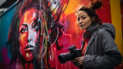 Photographer captures urban artistry, vivid graffiti on city wall behind
