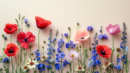 Minimalistic Emotional Wild Flowers on Paper Background AI Generated