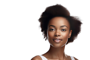 African american woman with clean healthy skin isolated on a transparent background.