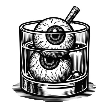 eyeballs in a whiskey glass illustration