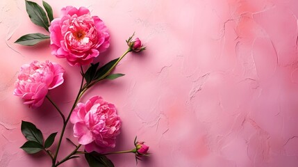Happy Valentine's Day and Women's Day concept: Top view of pink peony rose background with copyspace AI Generated