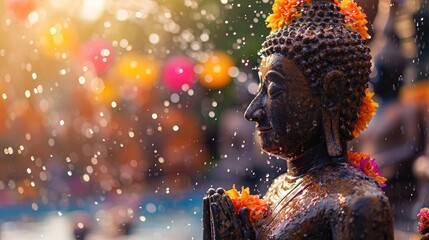 Buddha statue water ceremony in songkran festival - obrazy, fototapety, plakaty