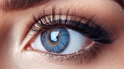 Obraz premium Female Eye with Extreme Long False Eyelashes. Eyelash Extensions. Makeup, Cosmetics, Beauty. Close up, Macro