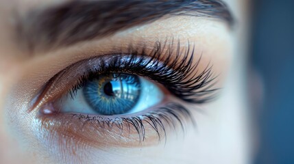 Obraz premium Female Eye with Extreme Long False Eyelashes. Eyelash Extensions. Makeup, Cosmetics, Beauty. Close up, Macro