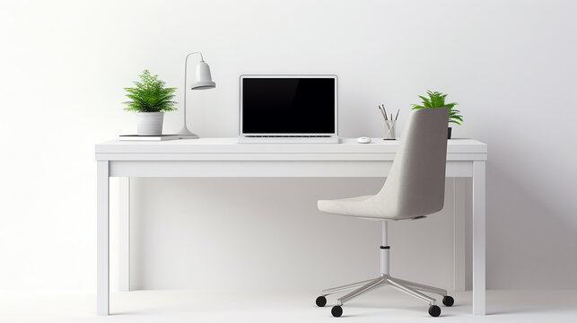 white office desk table with laptop computer