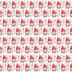  Valentine gnomes watercolor seamless pattern. Valentine's Day. February 14. Love, romance. Lovely gnomes. Red, pink, gray colors. White background. For printing on wrapping paper, textiles, fabrics